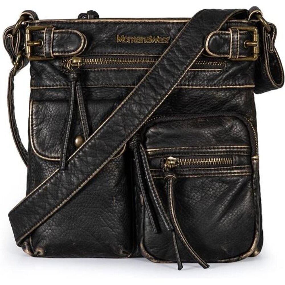 Montana West Crossbody Bag for Women Soft Washed Leather Multi Pocket crossbody